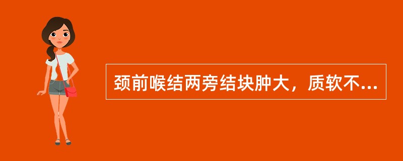 颈前喉结两旁结块肿大，质软不痛，颈部觉胀，胸闷，喜叹息，或兼胸胁窜痛，病情常随情