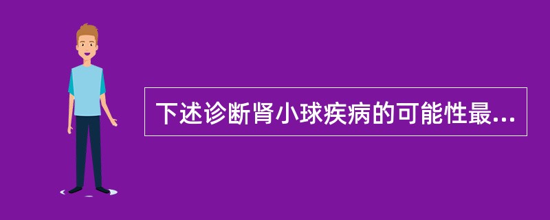 下述诊断肾小球疾病的可能性最大的是（）