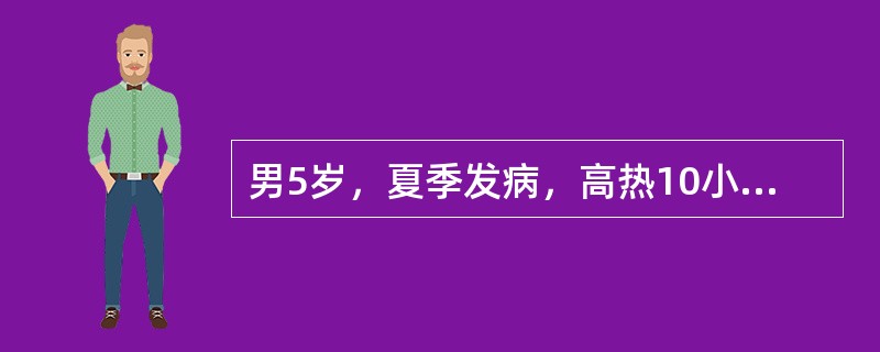 男5岁，夏季发病，高热10小时伴抽搐2小时，呕吐一次，病前1天曾吃不洁水果，体温