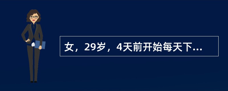 女，29岁，4天前开始每天下午畏寒、寒战，继而高热，持续4小时后出汗，热退。既往