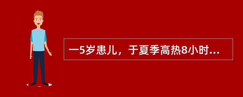 一5岁患儿，于夏季高热8小时，抽搐2小时，呕吐一次，体温40℃，血压46/18m