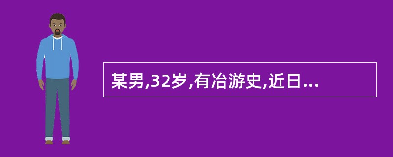 某男,32岁,有冶游史,近日见尿道口红肿,尿急,尿频,尿痛,淋漓不止,尿液混浊如