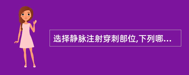 选择静脉注射穿刺部位,下列哪项不妥( )。