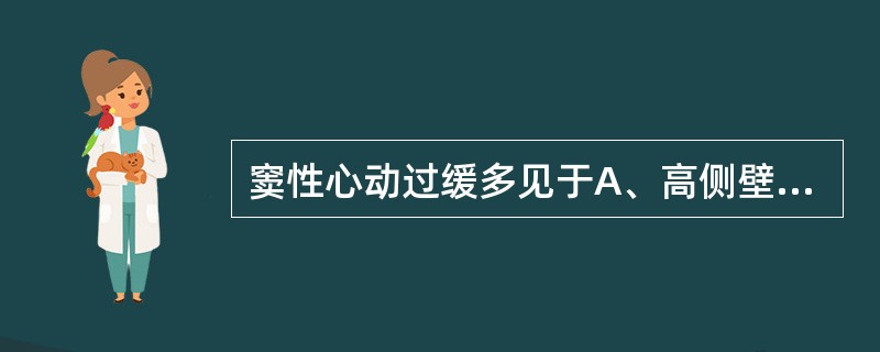 窦性心动过缓多见于A、高侧壁心肌梗死B、前壁心肌梗死C、前侧壁心肌梗死D、内膜下