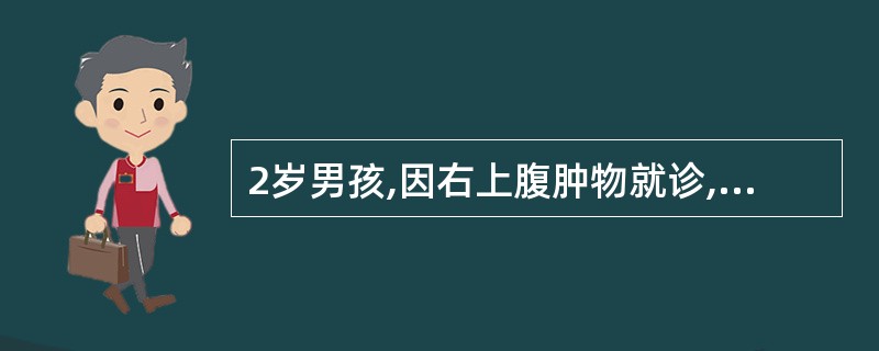 2岁男孩,因右上腹肿物就诊,B超检查诊断为肾内占位病变,经过检查,明确诊断为右侧