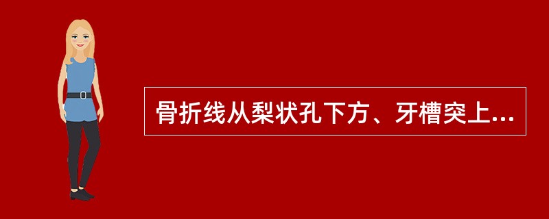 骨折线从梨状孔下方、牙槽突上方向两侧水平延伸至上颌翼突缝A、纵行骨折B、不对称骨