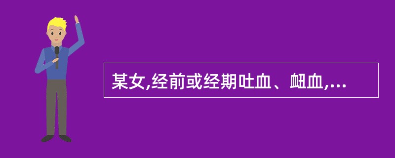 某女,经前或经期吐血、衄血,量少色黯红,头晕耳鸣,手足心热,月经先期、量少,舌红