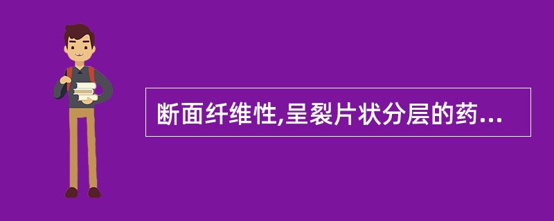 断面纤维性,呈裂片状分层的药材为( )