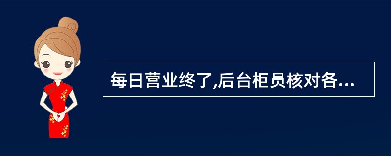 每日营业终了,后台柜员核对各柜员保管的现金、重要空白凭证、卡片帐、有价单证等是否