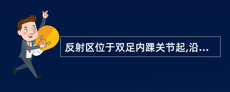 反射区位于双足内踝关节起,沿胫骨内后缘上行至胫骨内踝上方凹陷处为止。