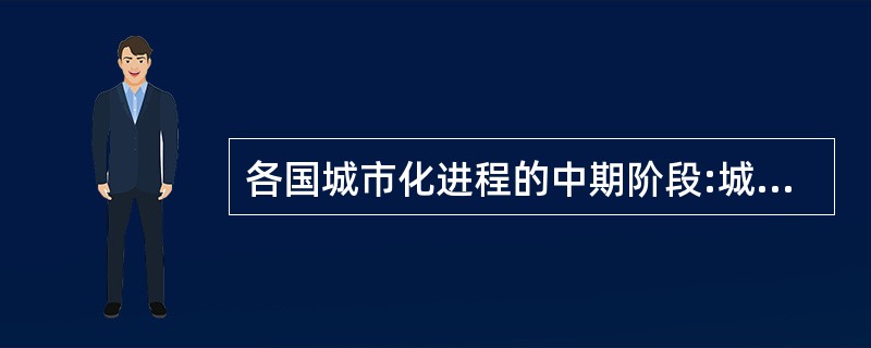 各国城市化进程的中期阶段:城市化水平处于()左右,发展速度很快。