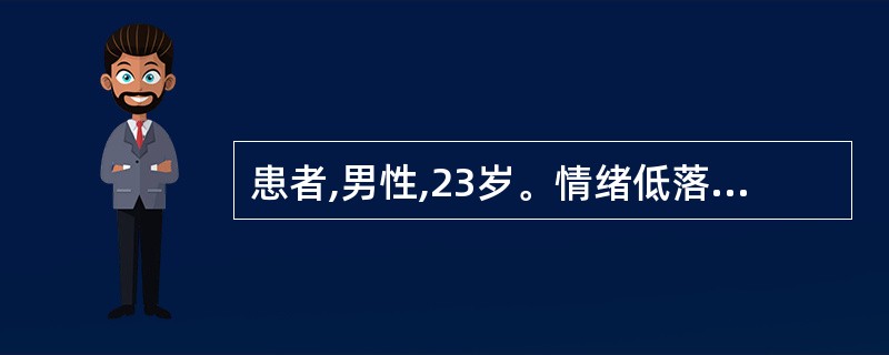 患者,男性,23岁。情绪低落,对以前喜爱的活动兴趣缺乏,乐趣丧失1年余,根据临床