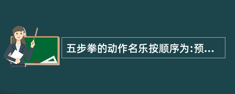 五步拳的动作名乐按顺序为:预备姿势、拗弓步冲拳、弹腿冲拳、马步架打、歇步盖打、提