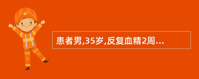 患者男,35岁,反复血精2周。查体无明显异常。经直肠B超提示双侧精囊明显增大。最