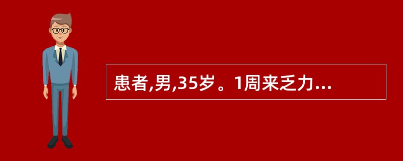 患者,男,35岁。1周来乏力、发热伴牙龈肿胀出血。化验Hb65g£¯L,WBC3