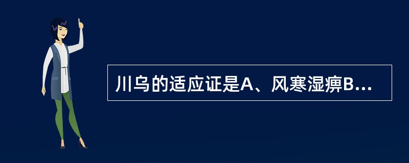 川乌的适应证是A、风寒湿痹B、水肿C、痰饮D、诸寒疼痛E、跌打损伤