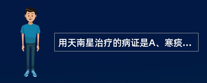 用天南星治疗的病证是A、寒痰证B、湿痰证C、风痰证D、痈疽肿痛E、毒蛇咬伤 -