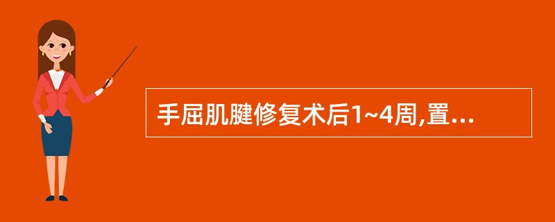 手屈肌腱修复术后1~4周,置动力夹板使( )A、腕处于背伸30°,掌指关节屈70