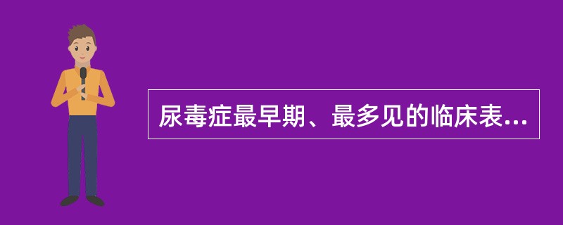 尿毒症最早期、最多见的临床表现是A、皮肤瘙痒B、胃肠道症状C、贫血D、高血压E、