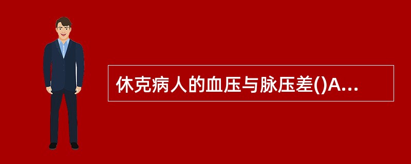 休克病人的血压与脉压差()A、收缩压<90mmHg,脉压差<20mmHgB、收缩