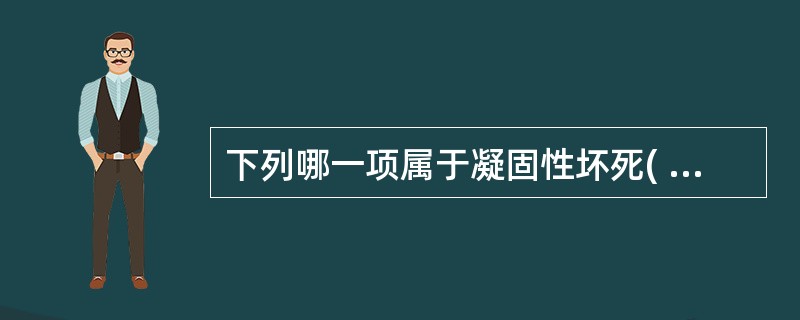 下列哪一项属于凝固性坏死( )。A、心肌梗死B、化脓性炎C、慢性猪丹毒皮肤坏死D