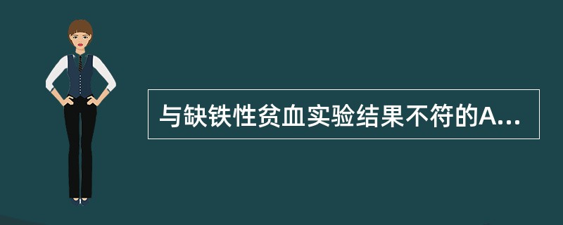 与缺铁性贫血实验结果不符的A、血清铁下降B、骨髓铁粒幼下降C、MCV<80fl,