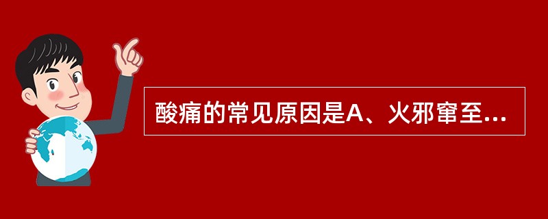 酸痛的常见原因是A、火邪窜至经络B、寒邪阻滞经络C、湿浸肌肉关节D、瘀血阻滞经络