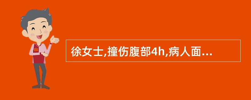 徐女士,撞伤腹部4h,病人面色苍白,四肢厥冷,血压10£¯7.1kPa,脉率14