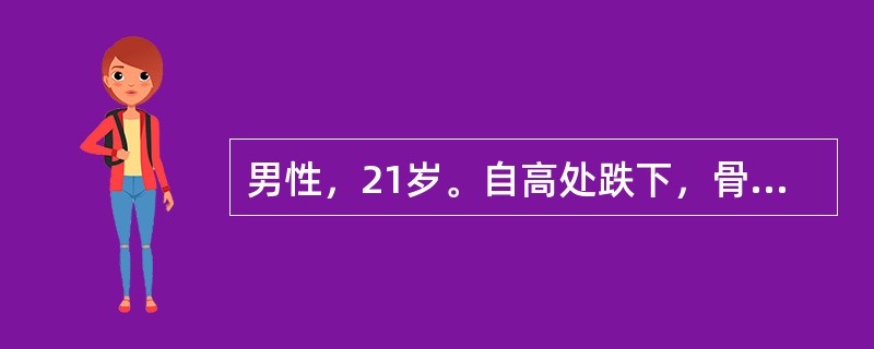 男性，21岁。自高处跌下，骨盆骨折，排尿困难，尿潴留，会阴部肿胀，导尿管不能插入