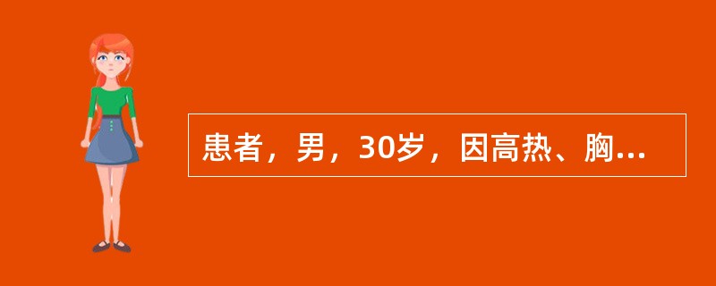 患者，男，30岁，因高热、胸痛、咳嗽、血痰4天入院，化验WBC17．5×10／L