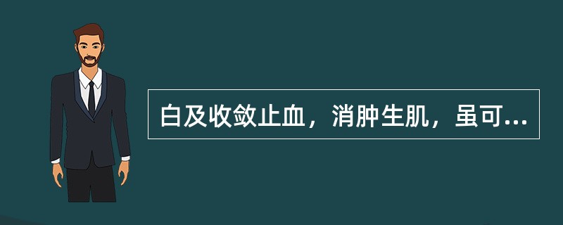 白及收敛止血，消肿生肌，虽可治体内外诸出血证，但以治肺胃之咳血、吐血最宜。