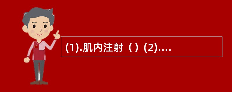 (1).肌内注射（）(2).静脉滴注（）(3).静脉注射（）(4).口服（）