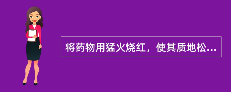 将药物用猛火烧红，使其质地松脆叫做()。