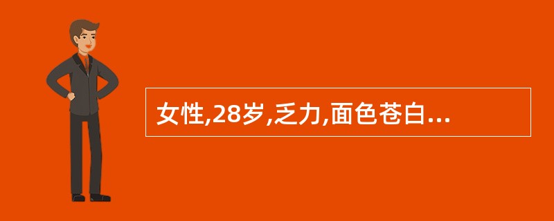 女性,28岁,乏力,面色苍白一年,近二周常有鼻出血。查:淋巴结未触及,肝脾不大。