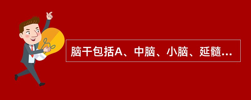 脑干包括A、中脑、小脑、延髓B、中脑、脑桥、延髓C、小脑、中脑、脑桥D、脑桥、小