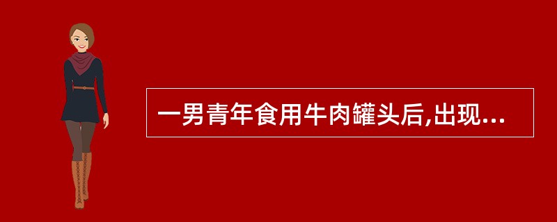 一男青年食用牛肉罐头后,出现头晕,无力,视力模糊,眼睑下垂,咀嚼无力,张口困难,