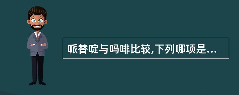 哌替啶与吗啡比较,下列哪项是错误的A、两药均有强大的镇咳作用B、吗啡的镇痛作用比