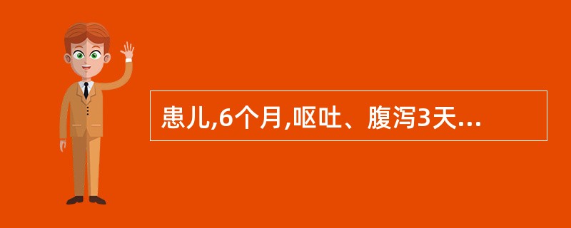 患儿,6个月,呕吐、腹泻3天入院。烦躁、口渴。前囟明显凹陷。口唇黏膜干燥,皮肤弹