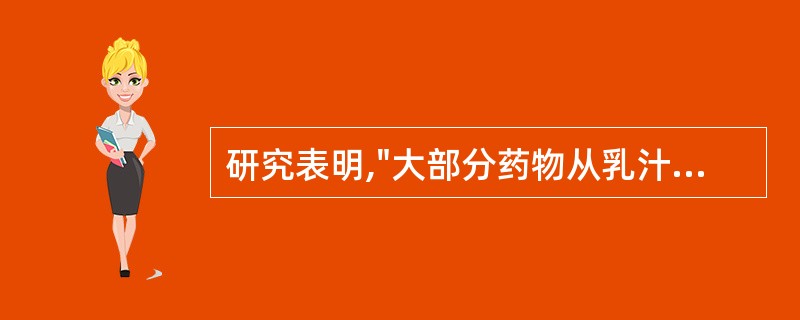 研究表明,"大部分药物从乳汁中排出的药量"不超过日摄入药量的A、0.5%B、1.