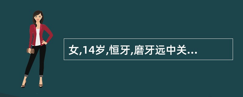 女,14岁,恒牙,磨牙远中关系,覆覆盖Ⅱ度,上下牙弓Ⅱ度拥挤,低角,骨骼型为Ⅱ类