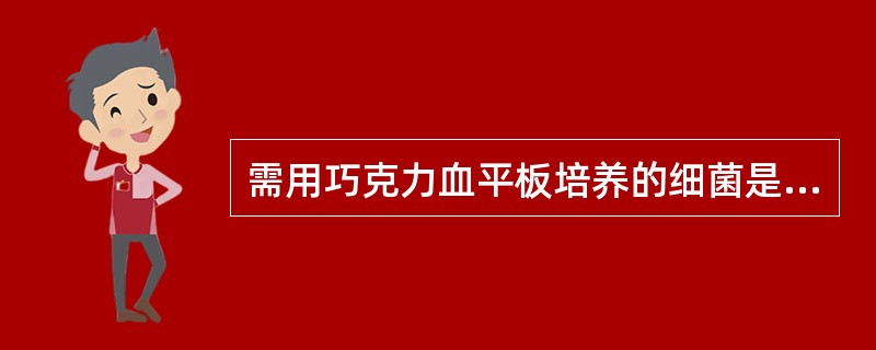 需用巧克力血平板培养的细菌是A、脑膜炎奈瑟菌B、流感嗜血杆菌C、淋病奈瑟菌D、百