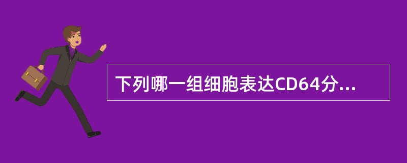 下列哪一组细胞表达CD64分子A、肥大细胞、嗜碱性粒细胞B、粒细胞、B细胞、血小