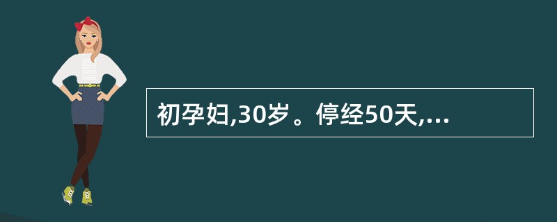 初孕妇,30岁。停经50天,阴道流血l天,血量超过月经,鲜红色,伴有下腹部坠痛。