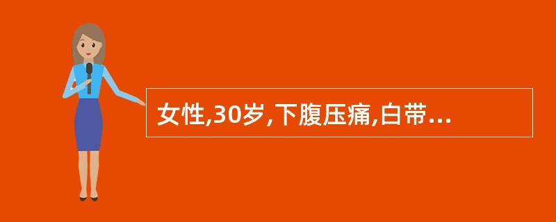 女性,30岁,下腹压痛,白带增多,白细胞、中性粒细胞增高;超声检查见盆腔囊性肿块