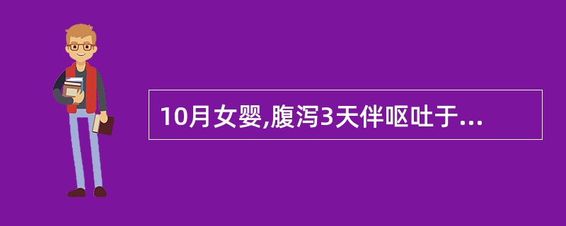 10月女婴,腹泻3天伴呕吐于6月20日入院。大便稀薄,10余次£¯日,昨起口干,