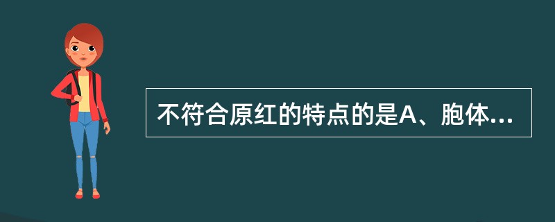 不符合原红的特点的是A、胞体大,可见突起B、染色质粗颗粒状C、核仁暗蓝色,界限模