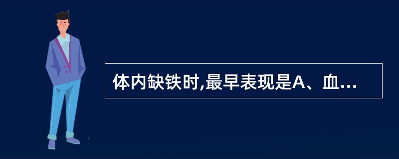 体内缺铁时,最早表现是A、血清铁降低B、血清总铁结合力增高C、储存铁减少D、MC