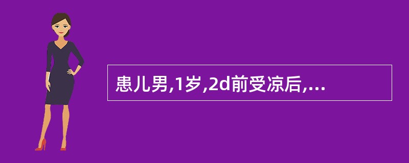 患儿男,1岁,2d前受凉后,出现发热、犬吠样咳嗽、声音嘶哑、烦躁不安、查体体温3