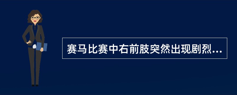 赛马比赛中右前肢突然出现剧烈跛行,出汗,颤抖,蹄温增高,指(趾)动脉亢进,检蹄器