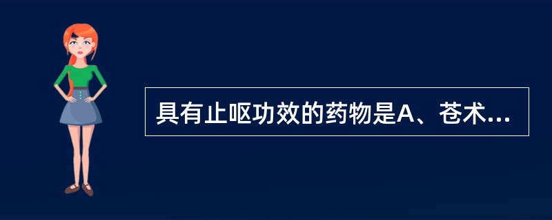 具有止呕功效的药物是A、苍术B、砂仁C、豆蔻D、藿香E、草豆蔻